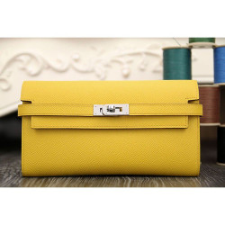 Qualità superiore replica di alta qualit&agrave; Hermes Kelly Longue Portafoglio in pelle gialla Epsom