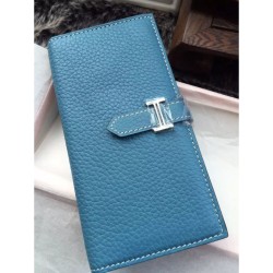 Replica perfette Hermes Bearn Portafoglio In Blue Jean pelle