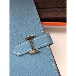 Qualità superiore replica Hermes Bearn Portafoglio in pelle blu Jean Epsom