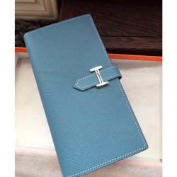 Qualità superiore replica Hermes Bearn Portafoglio in pelle blu Jean Epsom