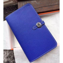 Alta gamma replica Hermes Dogon Portafoglio blu elettrico Cuoio