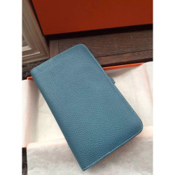 Alta gamma replica Hermes Dogon Portafoglio In Blue Jean pelle