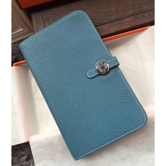 Alta gamma replica Hermes Dogon Portafoglio In Blue Jean pelle Alta gamma replica Hermes Dogon Portafoglio In Blue Jean pelle