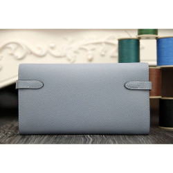 Qualità superiore replica Hermes Kelly Longue Portafoglio in pelle blu Lin Epsom