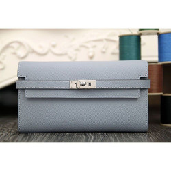 Qualità superiore replica Hermes Kelly Longue Portafoglio in pelle blu Lin Epsom