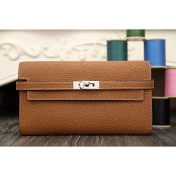 Replica perfette Hermes Kelly Longue Portafoglio in pelle marrone Clemence