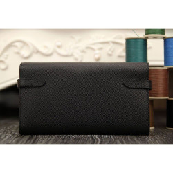 Pari all'originale replica Hermes Kelly Longue Portafoglio in pelle nera Epsom
