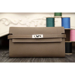 Hermes Kelly Longue Portafoglio in pelle étoupe Clemence