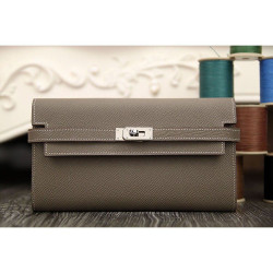Pari all'originale replica Hermes Kelly Longue Portafoglio in pelle étoupe Epsom