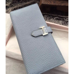 Qualità superiore replica imitazione Portafoglio Hermes Bearn in azzurro in pelle