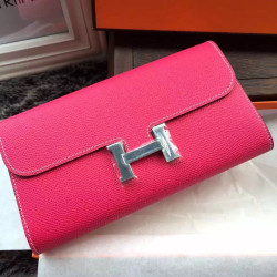 Alta gamma replica Portafoglio Hermes Costanza a lungo in cuoio rosso Epsom