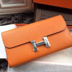 Replica perfette Portafoglio Hermes Costanza a lungo in pelle arancione Epsom