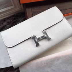 Qualità superiore replica Portafoglio Hermes Costanza a lungo in pelle bianca Epsom