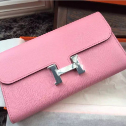 Pari all'originale replica Portafoglio Hermes Costanza a lungo in pelle rosa Epsom