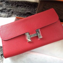 Replica perfette Dettagli perfetti Portafoglio Hermes Costanza a lungo in pelle Vermillion