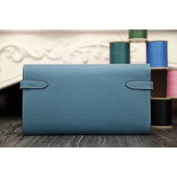 Replica perfette Portafoglio Hermes Kelly Longue in pelle Jean Blu Clemence
