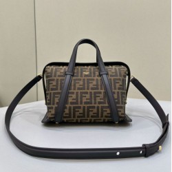 Replica Perfette Borsa media Fendi Boston 365 Jacquard FF in tessuto 8BL152 Nera imitazioni