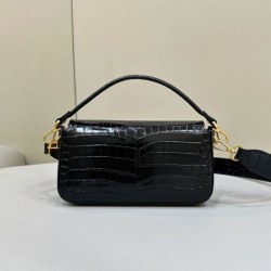 Borse Replica Baguette Media Fendi 8BR600 Coccodrillo Nero qualità specchio Replica Perfette Borse Baguette Media Fendi 8BR600 Coccodrillo Nero imitazioni