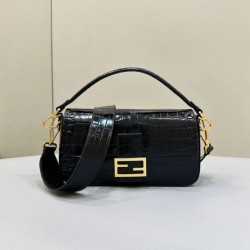Replica Perfette Borse  Baguette Media Fendi 8BR600 Coccodrillo Nero imitazioni