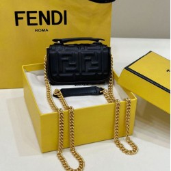 Borsa mini Fendi Nano Baguette FF in tela Nera Replica qualità specchio Replica Perfette Borsa mini Fendi Nano Baguette FF in tela Nera imitazioni