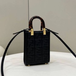 Borsa tote Fendi Mini Sunshine Shopper Nera Replica qualità specchio Replica Perfette Borsa tote Fendi Mini Sunshine Shopper Nera imitazioni