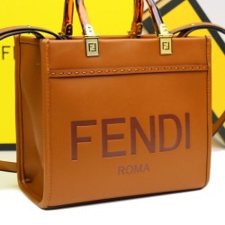 Borse Firmate Replica tote Fendi Sunshine piccola shopper Marrone qualità specchio Replica Perfette Borse Firmate tote Fendi Sunshine piccola shopper Marrone imitazioni