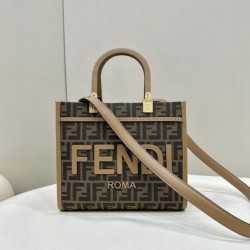 Replica Perfette Borsa Fendi Sunshine Small Shopper Tote FF in tessuto jacquard Marrone imitazioni