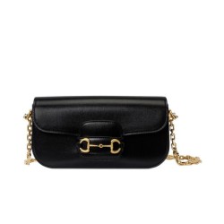 Replica Perfetta a tracolla piccola Gucci Horsebit 1955 735178 Nera