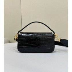 Borse Replica Baguette Media Fendi 8BR600 Coccodrillo Nero