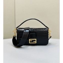 Borse Replica Baguette Media Fendi 8BR600 Coccodrillo Nero
