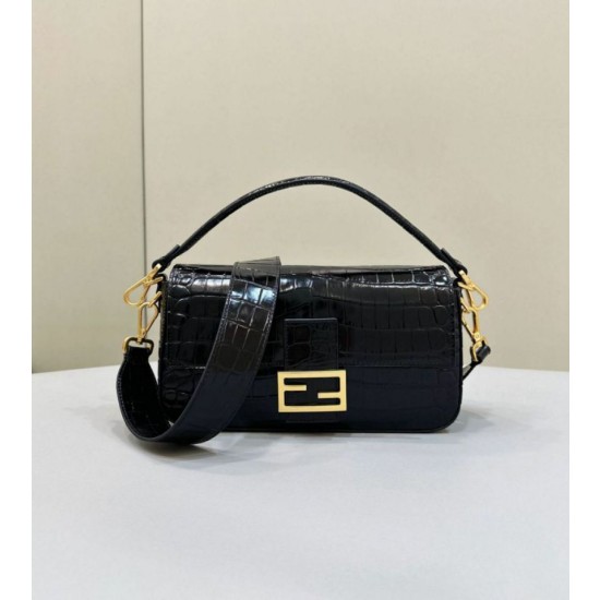 Borse Replica Baguette Media Fendi 8BR600 Coccodrillo Nero