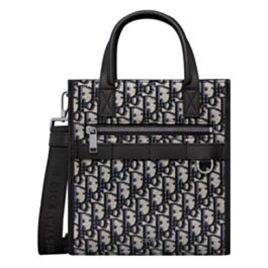 Borsa da uomo Christian Dior Safari North-South Tote Blu scuro Dior Oblique jacquard