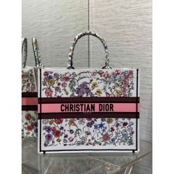 Borse Replica Dior Large Book Tote Bag Multicolor Florilegio Ricamo Bianco