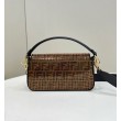 Borsa Fendi Baguette Medium FF in tessuto jacquard con paillettes Marrone