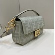 Borse Replica Fendi Media Baguette Jacquard FF in tessuto 8BR600 Verde Chiaro