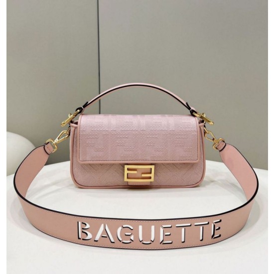 Borsa in tela Fendi Baguette media FF 8BR600 Rosa