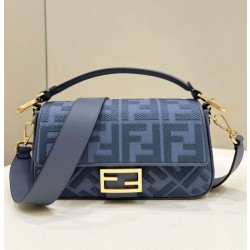 Borsa media Fendi Baguette Jacquard FF in tessuto 8BR600 Blu