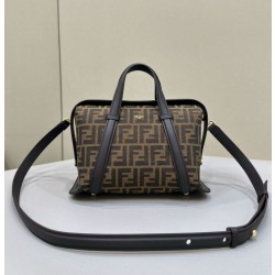 Borsa media Fendi Boston 365 Jacquard FF in tessuto 8BL152 Nera