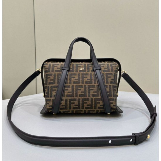 Borsa media Fendi Boston 365 Jacquard FF in tessuto 8BL152 Nera