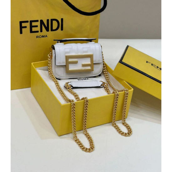 Borse Replica mini Fendi Nano Baguette FF in tela Bianca Borse Replica mini Fendi Nano Baguette FF in tela Bianca