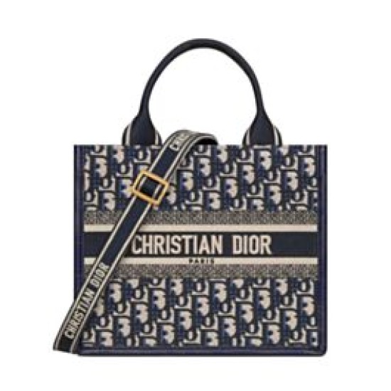Borse Imitazioni tote Christian Dior piccola Dior Book Ricami Dior Oblique blu scuro e pelle di vitello