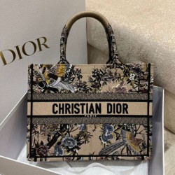 Borse Firmate Replica tote Dior media a libro Jardin d'Hiver ricamo Beige