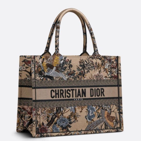 Borse Firmate Replica tote Dior media a libro Jardin d'Hiver ricamo Beige