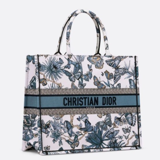 Replica Perfetta tote grande per libri Dior Toile de Jouy Mexico ricamo bianco/blu