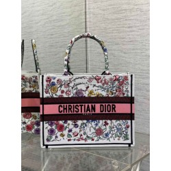 Qualità superiore replica tote media Dior Book Tote multicolore con ricamo Florilegio bianco