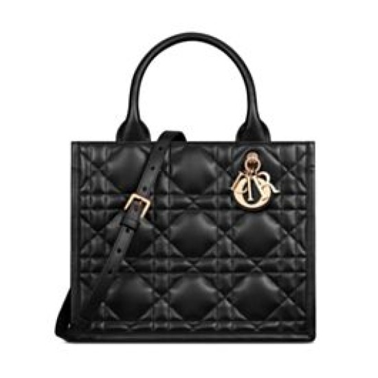 Christian Dior Borsa tote Dior Book piccola Motivo Macrocannage nero con ciondoli D.I.O.R in metallo dalla finitura oro pallido