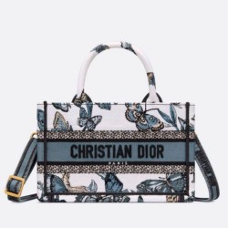 Replica Perfette Dior Mini Book Tote con tracolla Toile de Jouy Mexico Ricamo Blu imitazioni