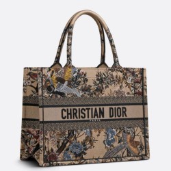 Borse Firmate Replica tote Dior media a libro Jardin d'Hiver ricamo Beige