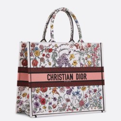 Replica Perfette Borse  Dior Large Book Tote Bag Multicolor Florilegio Ricamo Bianco imitazioni