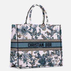 Replica Perfette  Perfetta tote grande per libri Dior Toile de Jouy Mexico ricamo bianco/blu imitazioni